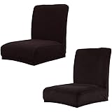 FLAMEER 2x Jacquard Stretch Low Back Stretch Jacquard Short Dining Chair Covers Seat Slipcover for Hotel,Dining Room,Ceremony Black