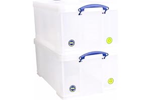 Really Useful Box Plastic Storage 64 Litre Clear (Pack of 2)