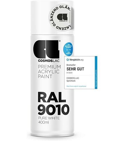 5x Heizkörper Lackspray - Reinweiß Seidenmatt, 400 Ml, Alkydharzlack, FCKW-frei