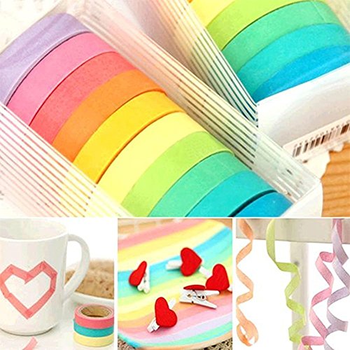 UClever 10 Cintas adhesivas DIY Washi Tape Etiqueta engomada del arco iris 10 colores