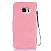 Samsung Galaxy S7 Edge Strap Lanyard Case,Samsung Galaxy S7 Edge Flip Leather Case,Herzzer BookStyle Elegant Synthetic [Feather Pattern] Folio Wallet Case Shell Holster Credit Card Slots Holder Stand Function Magnet Closure Anti-Drops Dustproof Protective Shell Phone Case Mobile Cover Protect Skin for Samsung Galaxy S7 Edge + 1 x Pink Cellphone Kickstand + 1 x Pink Stylus Pen - Pink