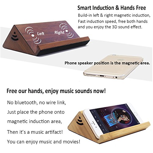 Smart Dreieck Induktion Lautsprecher Wireless, Mini Hifi Holz NFC Lautsprecher Magic Portable Lautsprecher Wireless Magical Lautsprecher Handy Cant Halter Stereo Bass mit 2 x 3W Lautsprecher 3,5 mm Audio fÃ¼r MP3 Player Laptop Desktop PC und Mikrofon Freisprechfunktion fÃ¼r Smartphones iPad iPhone Samsung Galaxy Tab Tablet PC Und andere mobile GerÃ¤te