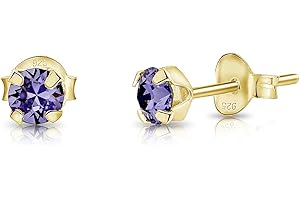 DTP Silver Semental Pendientes/Aretes de Plata de Ley 925 Chapado en Oro Amarillo con Cristales Swarovski® Elements Minúsculos Redondos - Diámetro: 4 mm