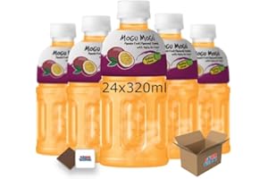 Mogu Mogu Flavored Drinks 24x320ml, PASSION FRUIT - Nata De Coco Juice - Refreshing Taste - Fun Drinking During Hot Summers Or Take Them On Trips & Picnics Boxed Treatz