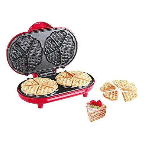 Doppel-Waffeleisen für Herz-Waffeln (Waffelautomat, Herzform, Antihaft-Beschichtung, starke 1000 Watt, rot) - 4