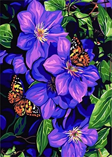Clematis & Butterflies-DIY Anstrich durch Nummer Kits 16x20 ZollÖlgemälde Dekoration Bild Frameless