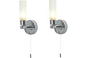 firstchoicelighting Pair of Modern Chrome IP44 Bathroom Wall Light with Pull Cord Switch Zone 2 3