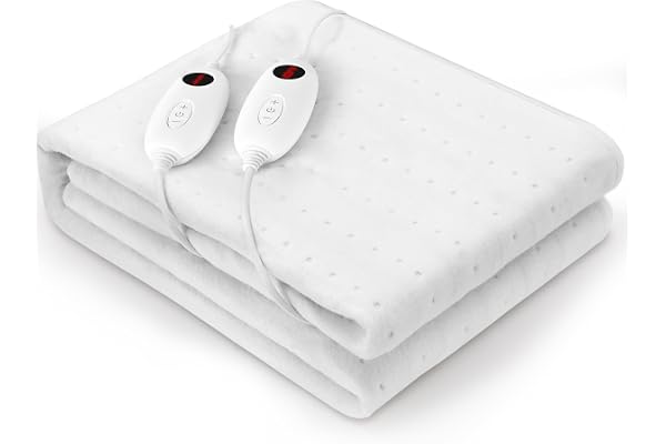 TLGREEN Elektrisk filt 2 zoner 2P 160 x 140 cm | 6 nivåer (30–55 °C), 2 separata zoner, 20 min uppvärmning, 8h timer och tvättbar vid 30 °C