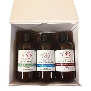 Natural Shaving Oil Gift Set (3 x 125ml) Tea Tree, Bergamot & Lime, Cedarwood Sandalwood Patchouli & Lemon and Tea Tree… - Image 3