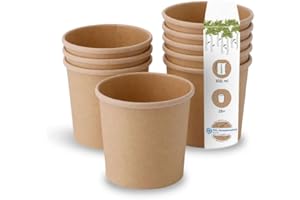 GREENBOX Bio Pappbecher Speisebecher Kraft-Karton Becher braun I Kompostierbare Becher mit PLA Innenbeschichtung Suppen-Becher To Go Eisbecher Pappe I 25 Bio Einweg-Becher biologisch abbaubar 300 ml