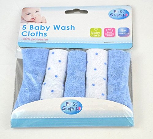 5 Baby wash cloths (blue and white)