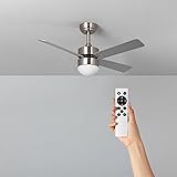 TECHBREY Ventilatore da Soffitto con luce Cygnus Nickel Motore DC, 4 pale argento, ultrasilenzioso, telecomando, diametro 107