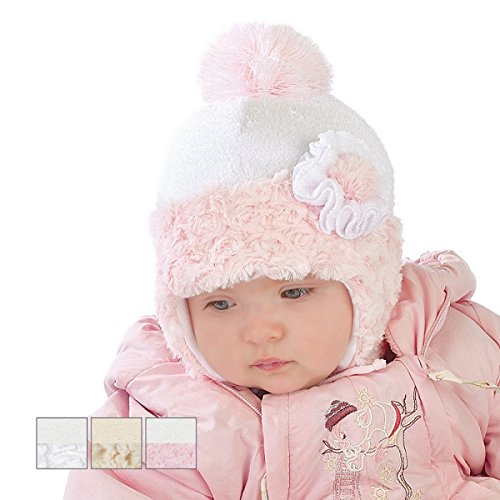 Baby Girl Girls Infant Hat Autumn Winter Christening Hat 0 3 6 9 12 18 mths (0-3 months 40cm, White/Pink)