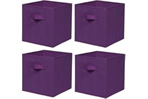 BonChoice Foldable Storage Cubes Boxes with Handle for Home Organization, Fabric Wardrobe Storage Box Organizer Basket Bins for Clothes Toys Towels, Collapsible&Durable (4, Purple)