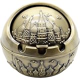 TOWOMO Vintage Windproof Ashtray with Lids, Metal Portable Cigarettes Ashtray for Outdoor &amp; Indoor Use (Castle, Bronze)