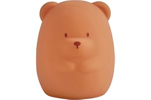 Nattou Veilleuse Ours LED en silicone, 2 niveaux de Luminosité, sans BPA, 12 cm, Végétalien, Silicone, Marron