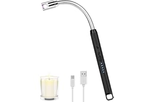 Lucky Sue Candle Lighter, USB Rechargeable Electric Lighter, Windproof Flameless Arc Lighter with Flexible Neck and Hook, Long Lighter for Kitchen Gas Stove Camping BBQ Outdoor Fireworks (Black)