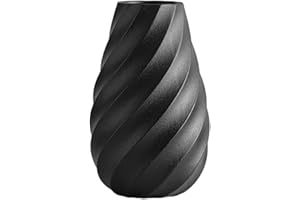 JUZAI Black Ceramic Flower Vase with Textured Spiral Design, Modern Minimalist Decor for Home, Living Room, or Office - 8 Inch