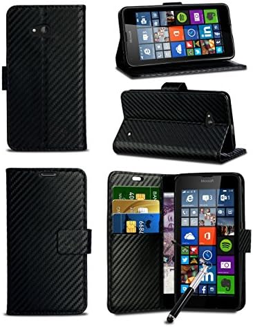 For Huawei Y7 (2018) TRT-LX1 - MobiBax Prime Textured Carbon Fibre Style Wallet Flip Skin Case Cover with RETRACTABLE Stylus Touch Screen Pen