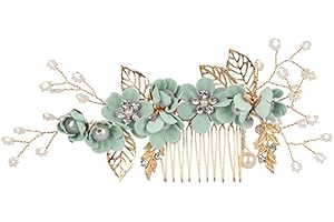 Minkissy Peine para el pelo de boda, con cristales de perlas, para decoración de novia, dama de honor (verde)