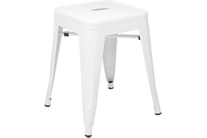 Vaukura Taburete Bajo Oliix - Taburete Industrial Metálico Mate (Blanco)