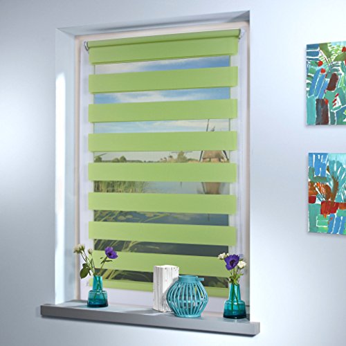 Doppelrollo Duo Rollo Jalousie Seitenzug Rollo Kettenzugrollo von Mass-Gardinen-Shop, Klemmfix ohne Bohren mit Klemmträger 75x150cm (Light Green) - 4