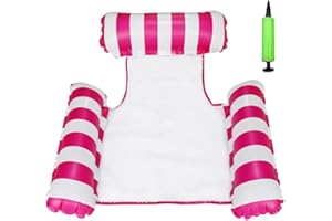 Ynredee Inflatable Water Hammock,Pool Float Lounger,Swimming Pool Water Floating Chair,Portable Inflatable Rafts Bed Air Sofa with Manual Pump (Red)