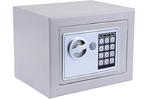 HOPEKINGS Meykey - Caja Fuerte Pequeña, 230 x 170 x 170 mm Caja Fuerte Electronica,Cajas Fuertes Empotrables con 4 Pilas y 2 Llaves de Emergencia, Plateado