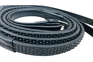 Benz Equestrian BioGrip Solid Rubber Reins Flexible Soft Narrow Pebble Black Brown Leather Cob Full Horse (Black, full 56'')