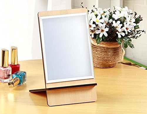 QCBC Wood Desktop Makeup Cosmetic Item Graining Personal Beauty Folding Vanity Mirror (Vertical)