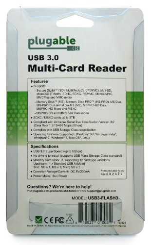 Plugable SuperSpeed USB 3.0 Flash-Speicher Kartenleser für Windows, Mac, Linux, und bestimmte Android Systeme – Unterstützt SD, SDHC, SDXC, Micro SD / T-Flash, MS, MS Pro Duo, MMC und mehr - 5