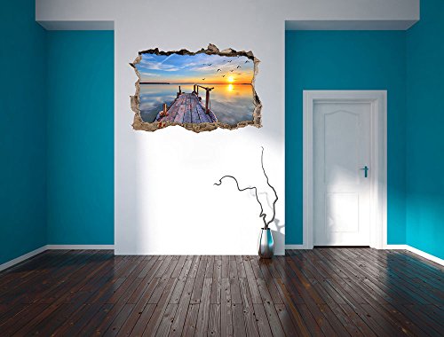 Pixxprint 3D_WD_S2490_92x62 traumhafter Blick aufs Meer beim Sonnenuntergang Wanddurchbruch 3D Wandtattoo, Vinyl, bunt, 92 x 62 x 0,02 cm - 4