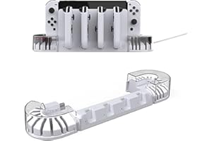 CJBIN Switch Controller Ladestation Kompatibel für Switch/Switch OLED, 4er Joy-Con Ladestation Switch Controller mit 20 Switch Spiele Aufbewahrung und 2 Deckel, Switch Ständer Konsole für Tv-Dock (Weiß)