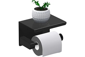 Leolee Porte Papier Toilette, Support Papier Rouleau sans Percage Derouleur Papier WC,Distributeur Papier avec Tablette, Acier Inox SUS 304, Colle Auto-adhésive et Mural Pour Salle de Bain (Noir)