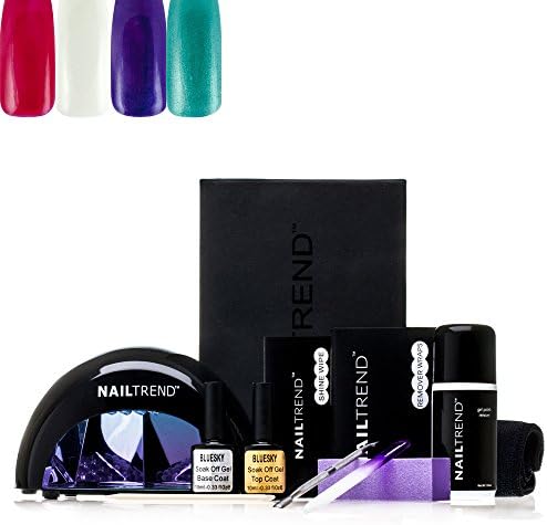 Bluesky Dealers Choice Gel Starter Kit Salon Quality Manicure & Pedicure - LED Lamp Light, Base & Top Coat, Remover Wraps, Shine Wipes, Acetone Remover, Nail Trend Towel, Crystal File, Block Buffer, Cuticle Sticks, Cuticle Pusher + Includes 4 Bluesky Gel Colours - 01, 21, 29, 30