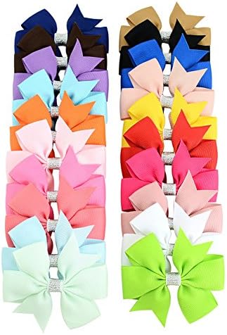 KAKAFASHION 20 Pieces (20 Colors) Boutique Grosgrain Ribbon Pinwheel Fishtail Siltech Hair Bows Duckbill Clips For Babies Toddlers Teens Gifts