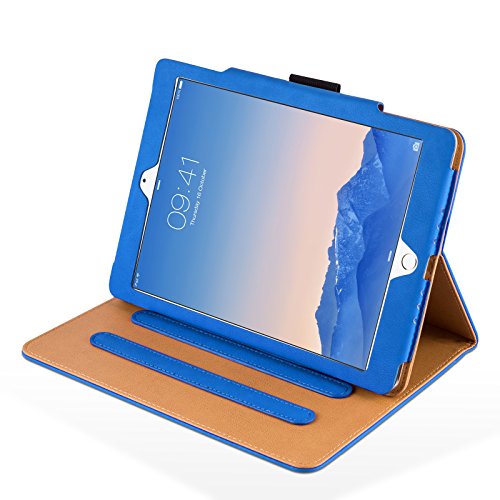 iPad Air, Air 2 & iPad 9.7″ 2017 Hülle – JAMMYLIZARD Ledertasche Smart Cover mit Standfuktion für iPad Air (5. & 6. Generation) & iPad 9.7″ 2017, BLAU & HONIG, [MIT STIFT & STIFT-HALTER] - 3