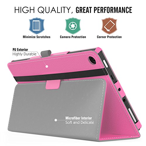 MoKo Hülle für All-New Amazon Fire HD 8 Tablet (7th Generation – 2017 Modell) – Kunstleder Ständer Schutzhülle Smart Cover mit Stift-Schleife für das neue Fire HD 8, Magenta - 3