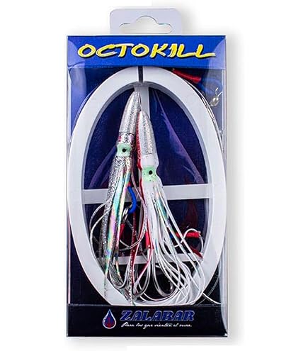 Señuelo De Curricán Zalabar Octokill TD – 5/0 Con Anzuelo Doble Y Línea De 110 Lb, Color Blanco