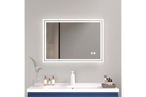 Plumbsys Espejo de baño con luz led 70x50cm, Antivaho, Interruptor Táctil, Dimmable, 3 Colores de Luz, Instalar Horizontal/Vertical