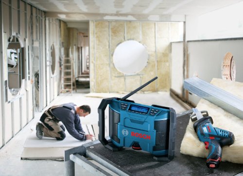 Bosch Professional GML 10,8 V-LI Akku-Baustellenradio (für 10,8 V Akkubetrieb, Aux-In (3,5 mm), ohne Akku, Netz-Adapter, Karton) schwarz/blau, 0601429200 - 5