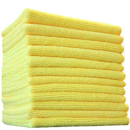 All-Purpose Microfiber Terry Cleaning Towels - Commercial Grade, Highly Absorbent, Lint-Free, Streak-Free, Kitchens, Bathrooms, Offices, 300gsm, 16in x 16in, Yellow (12-Pack)