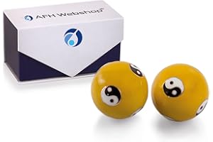 AFH WEBSHOP Meditation Qi-Gong-Kugel Paar mit Klangwerk | Klangkugeln | Yin Yan | Design YING YANG GELB (Ø: 40mm)