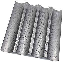 HTIANC Plaque Moule à 4 Baguettes, Plaque de Cuisson Moule - Anti-adhésif - Plaque à Baguettes Perforée - Réversible pour Biscuits Pâtisserie - 38*32.5 cm