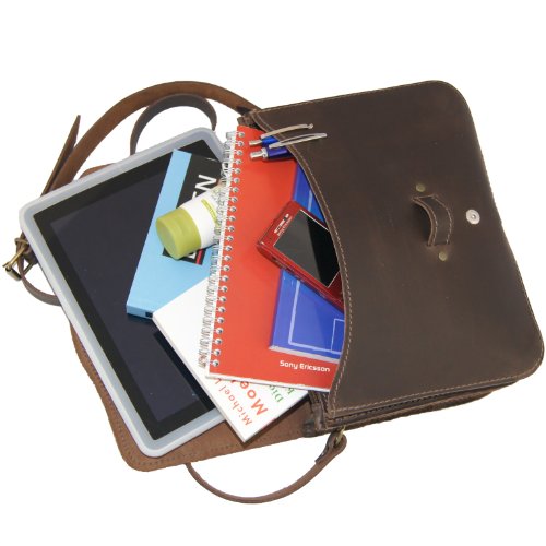 FREIHERR VON MALTZAHN Schultertasche, Netbooktasche ZUSE 1 für I-Pad, braunes BIO Leder, Made in Germany - 2