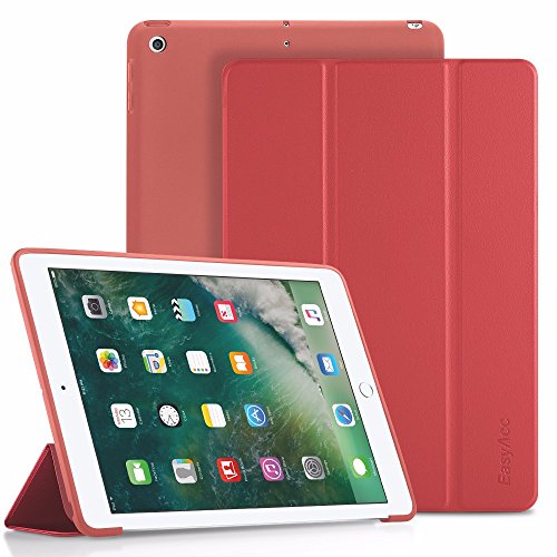 iPad 9.7 2017 Hülle, EasyAcc Ultra Dünn iPad 9.7 Zoll 2017 Smart Cover mit Automatischem Schlaf Funktion und Standfunktion - Hochwertiges PU Leder Hülle (Rot, Kunstleder, Ultra Dünn)