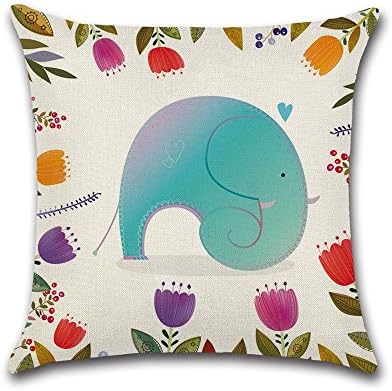 Cartoon Jungle Animals Hand Painted Cushion Covers Case for Sofa Bed Living Room Bedroom Home Decor, Excelsio Personalised Square Cotton Linen Pillow Cushion Covers 45x45cm/18X18inch (Elephant)