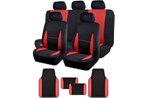 Flying Banner Combo Set Fabric Car Seat Covers Full Set with Non-Slip Floor Mats Universal for Most Trucks Vans SUVs (Red)