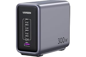 UGREEN Nexode 300W 5-Ports Type C Charging Station with 240W Cable, GaN Fast Charge Adapter Multiple Protection, Stable Laptop Charger for MacBook Air/Lenovo/iPad/iPhone 17 pro max (2M UK Plug Cord)