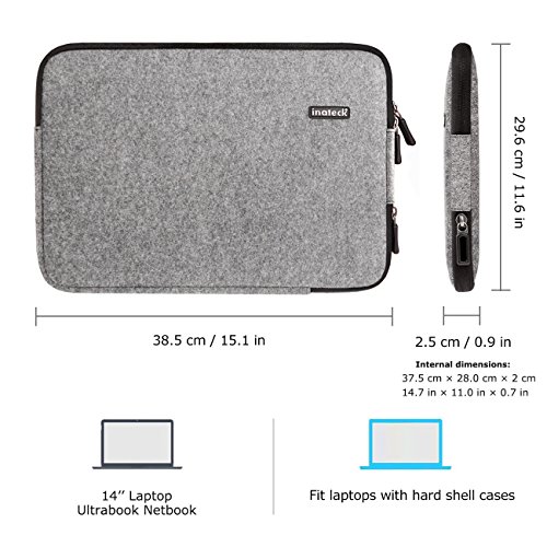 Inateck 14 Zoll Filz-Sleeve für 14“ Laptops HP Pavilion Lenovo ThinkPad Yoga14 Acer Aspire ES1, Notebook Tasche, Notebookhülle Laptop-Tasche, Laptop Case, Designer-Hülle - 3
